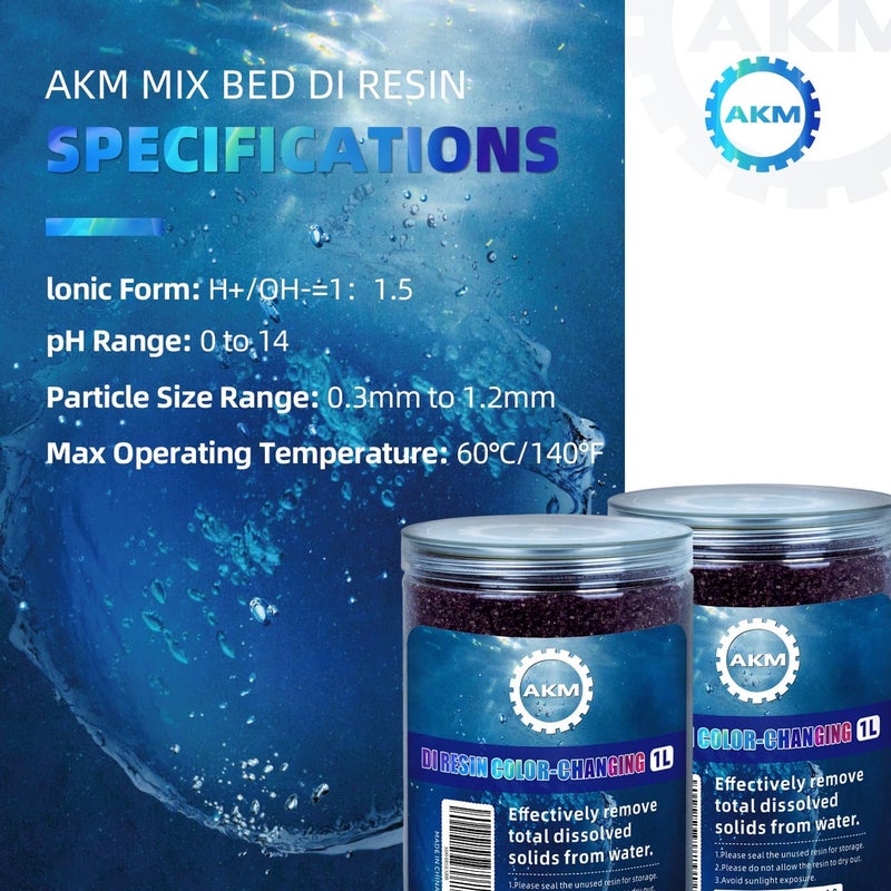 AKM Mixed Bed Color Changing Deionized Di Resin Filter Refill, for Car Wash System, Aquarium Filters, Deionized Water,DI Resin Filter Cartridge Refill,1L x 2 - Image 2